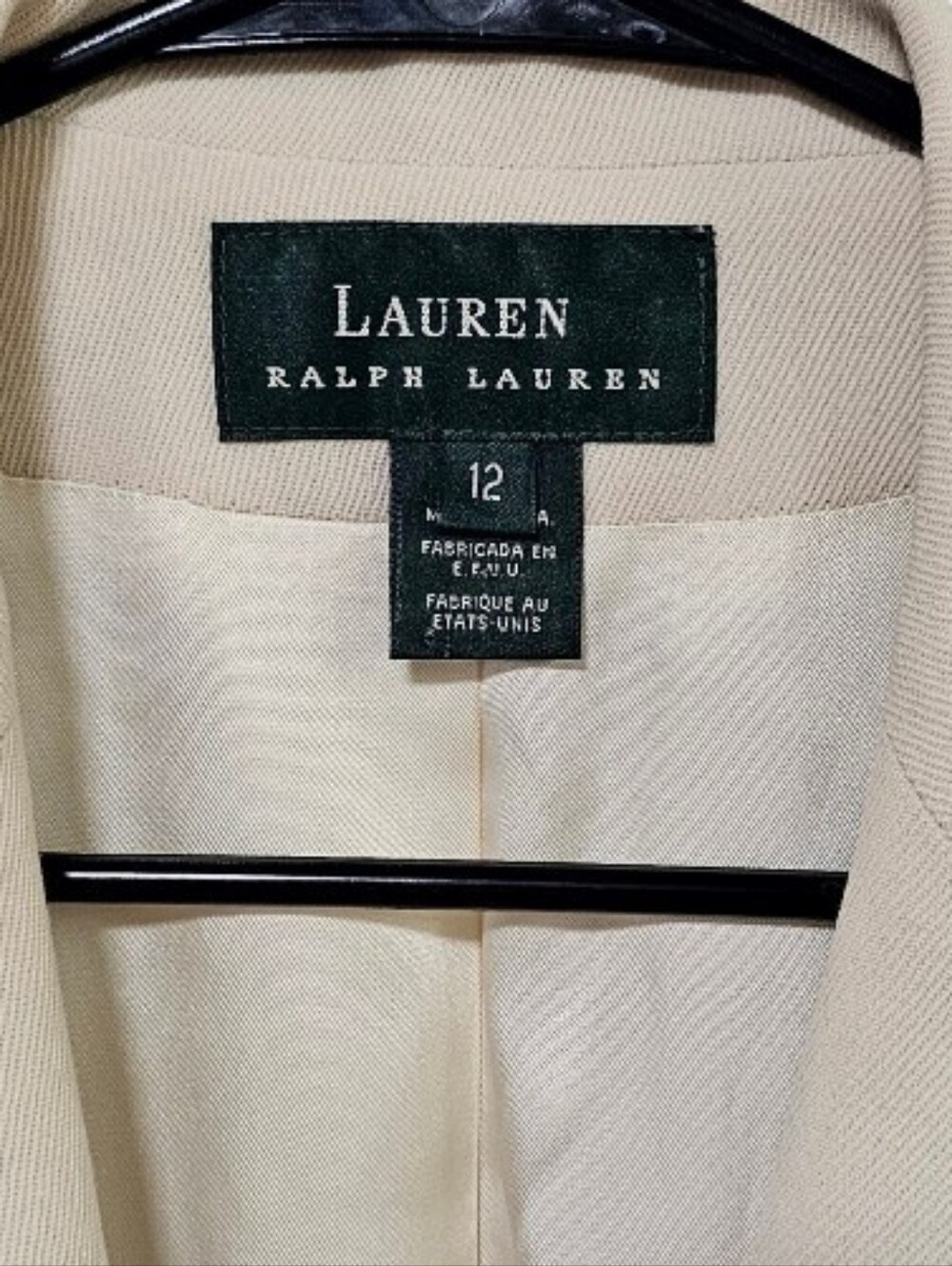 Lauren Ralph Lauren Vintage Worsted Wool Women's  Cream Crested Blazer Size 12 - Picture 7 of 9